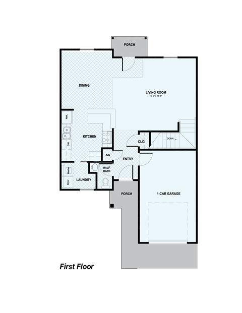 Floor plan for 3 beds, 2.5 baths, 1360 sqft